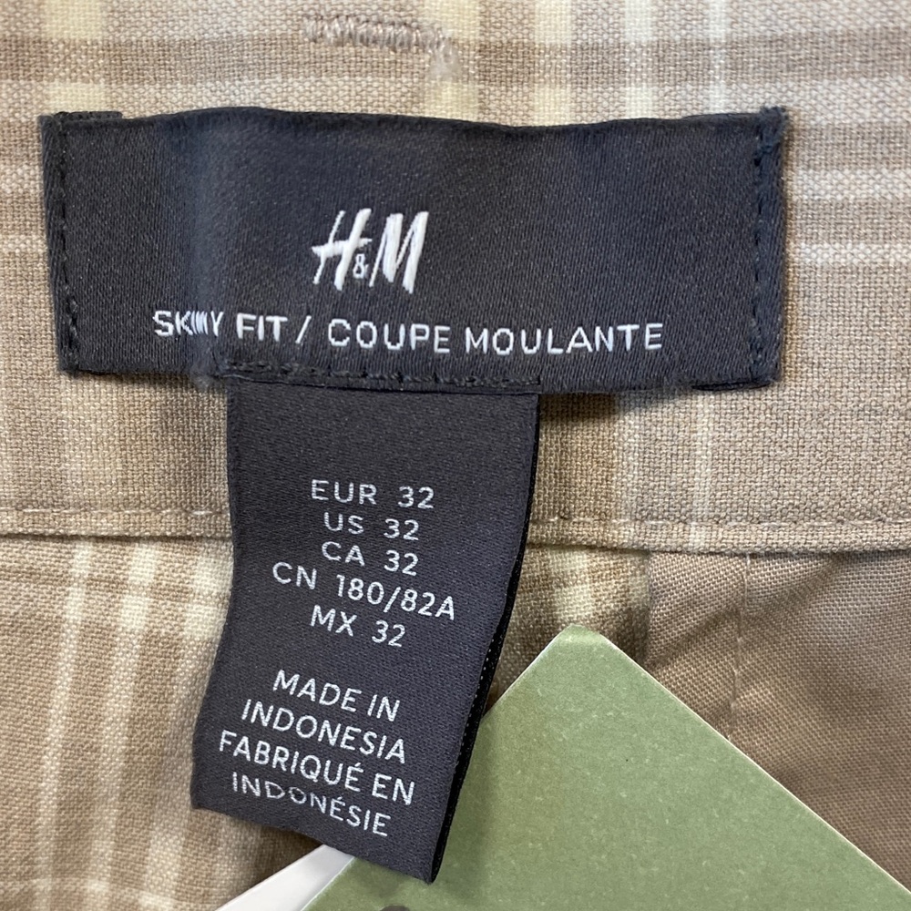 H&M Men's Beige Plaid Skinny Fit Cropped Trousers - NWT - Picture 3 of 10